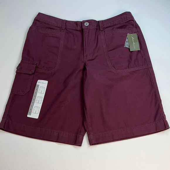 Eddie Bauer 100% Cotton Hiking Cargo Shorts Mid Rise 10” Inseam Plum Size 4 - Picture 1 of 9
